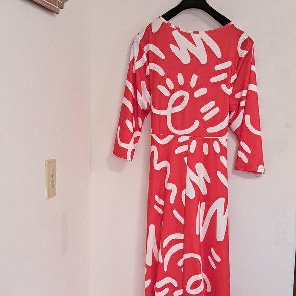 Maxi Dress Long Sleeve Abstract Print Casual Crew Neck Smocked Dress Size 2XL - Picture 8 of 9